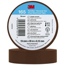 Electrical Tape 3M Temflex 165 Vinyl 19mm x 20m Brown