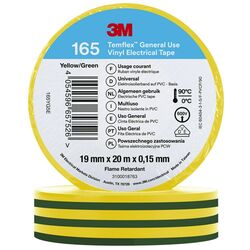 Electrical Tape 3M Temflex 165 Vinyl 19mm x 20m Green Yellow