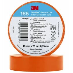 Electrical Tape 3M Temflex 165 Vinyl 19mm x 20m Orange