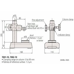 Mitutoyo Dial Indicator Stand With 58mm Flat Round Anvil 95mm Range 700210